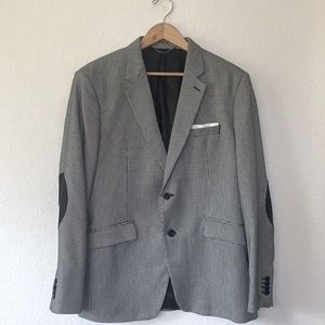 Zara Man Houndstooth Blazer w/ Black Leather Elbow Patches
